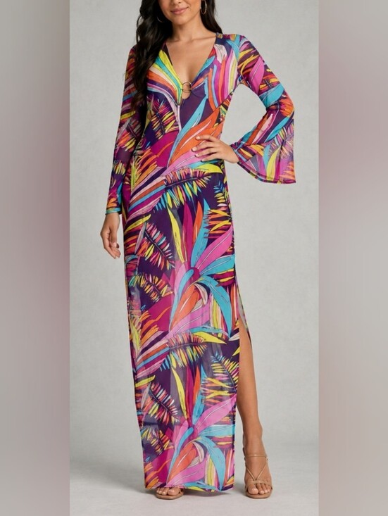 Trina Turk Dresses & Skirts - Trina Turk Maxi Sheer V-Neck Beach Dress in Multicolor NEW W TAG $178 Small